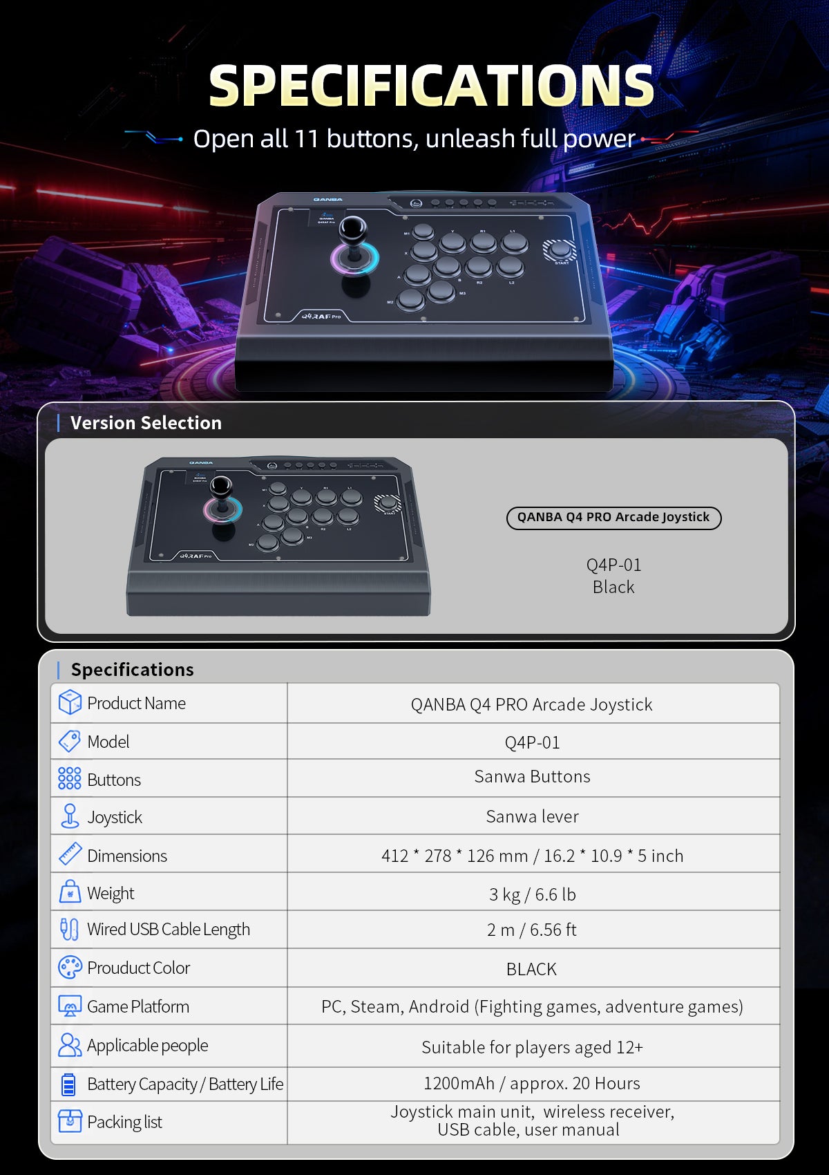 Qanba Q4RAF PRO 8K Arcade Joystick