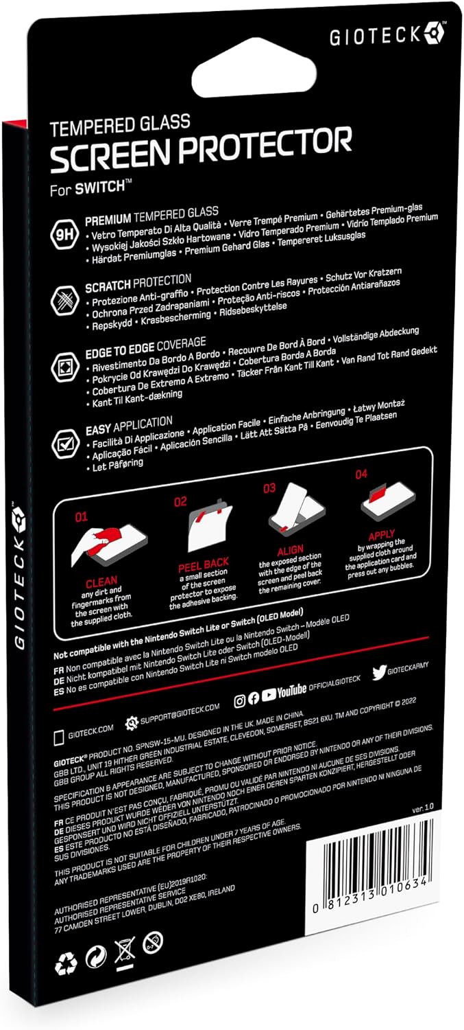 Gioteck 9H Tempered Glass Screen Protector for Nintendo Switch