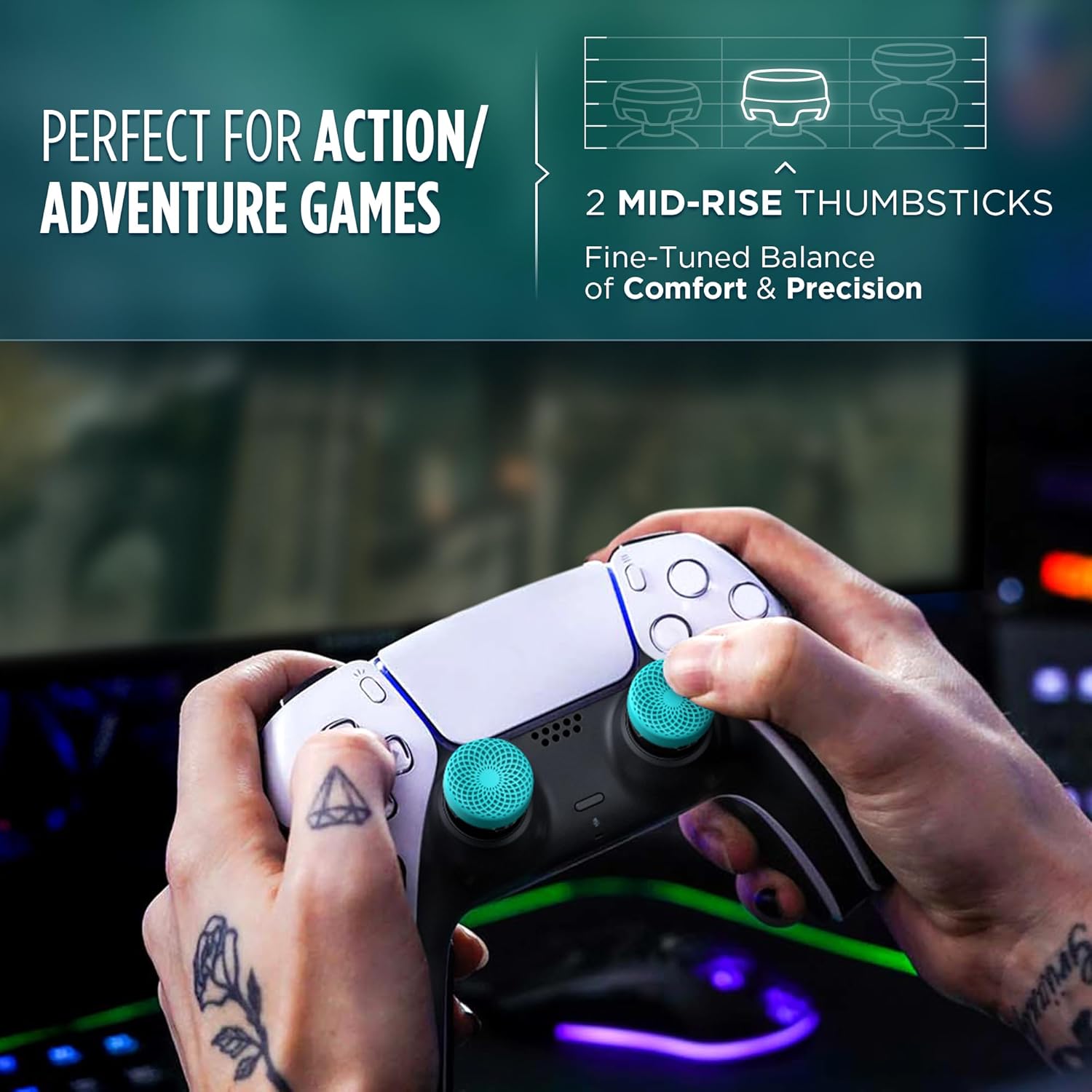 KontrolFreek Action Lotus (Teal Blue/Clear) Thumbsticks Kit - PS5