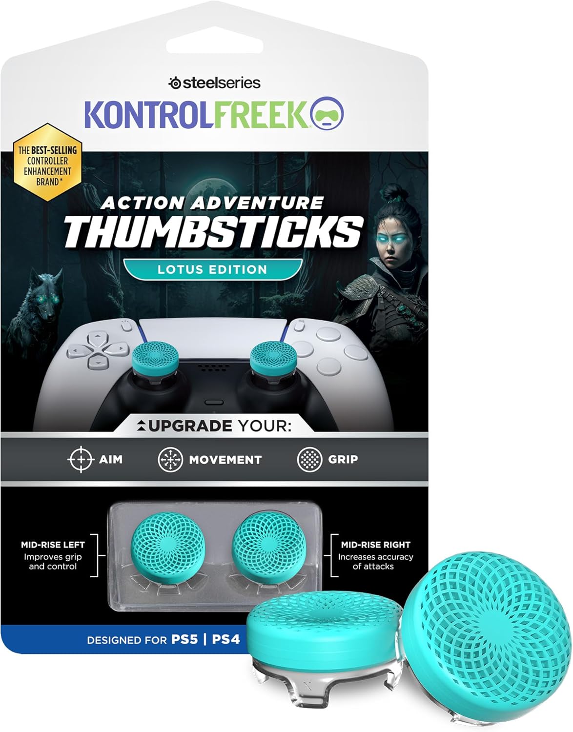 KontrolFreek Action Lotus (Teal Blue/Clear) Thumbsticks Kit - PS5