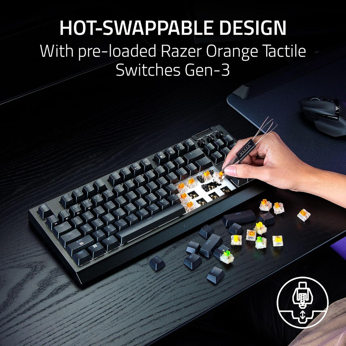 Razer BlackWidow V4 Tenkeyless (TKL) HyperSpeed - Hot-Swappable Wireless Mechanical Gaming Keyboard (Orange Tactile Switch)