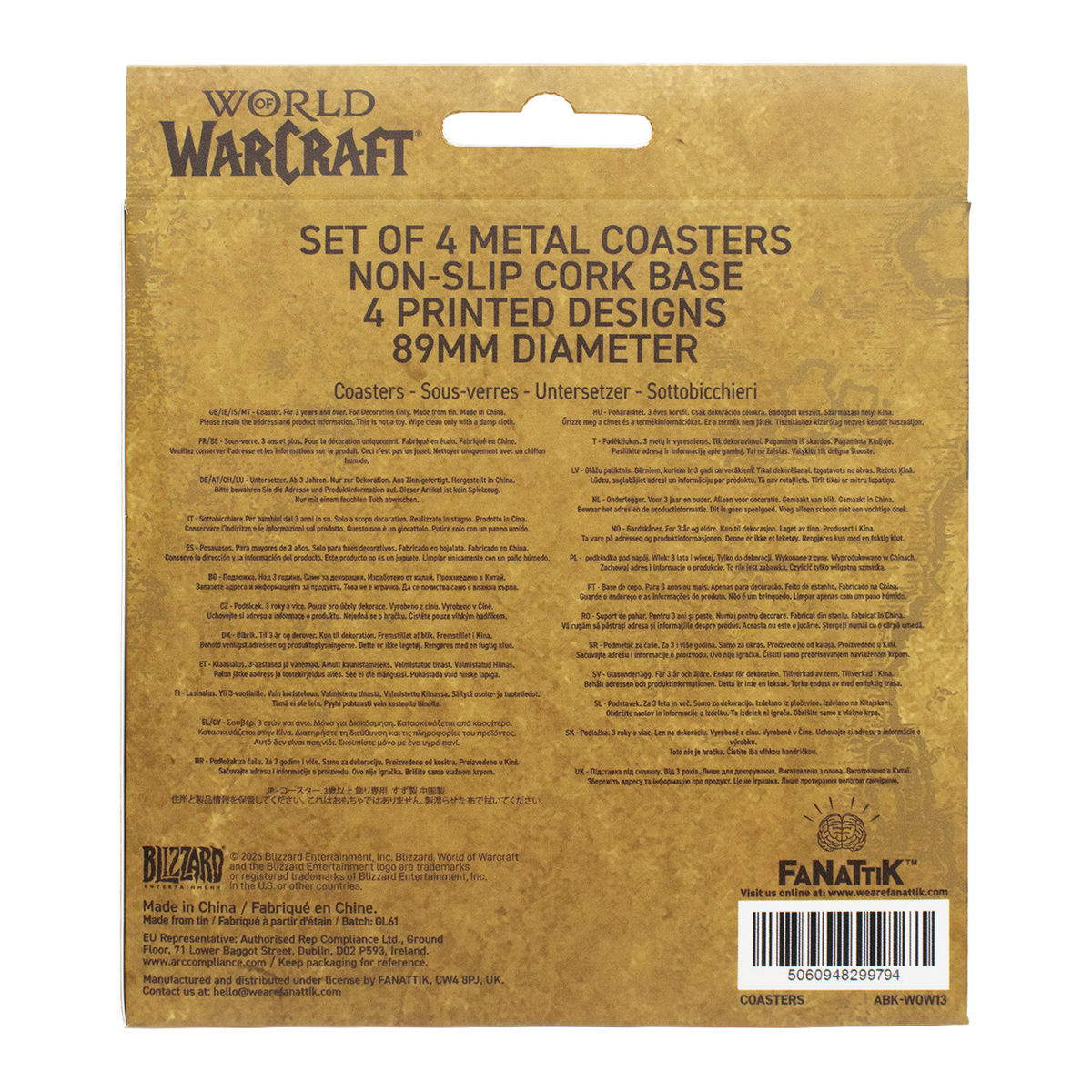 World of Warcraft - Set of Four Printed Metal Coasters