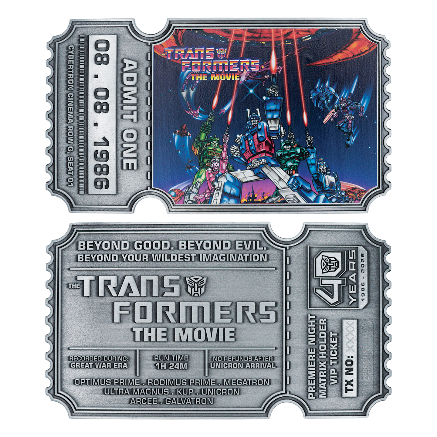 Transformers: The Movie - 40th Anniversary Limited Edition Metal Replica Movie Ticket
