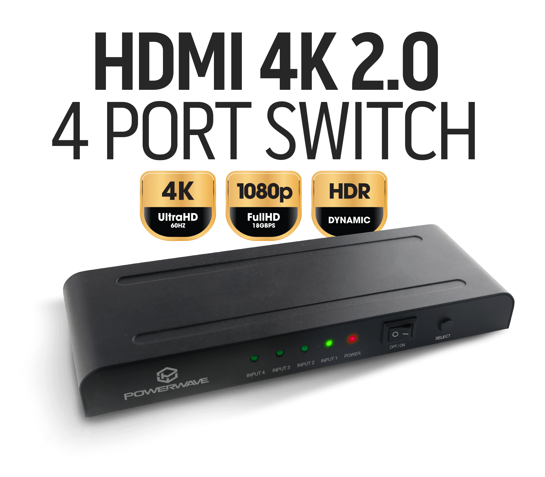 Powerwave HDMI 4K 2.0 4 Port Switch