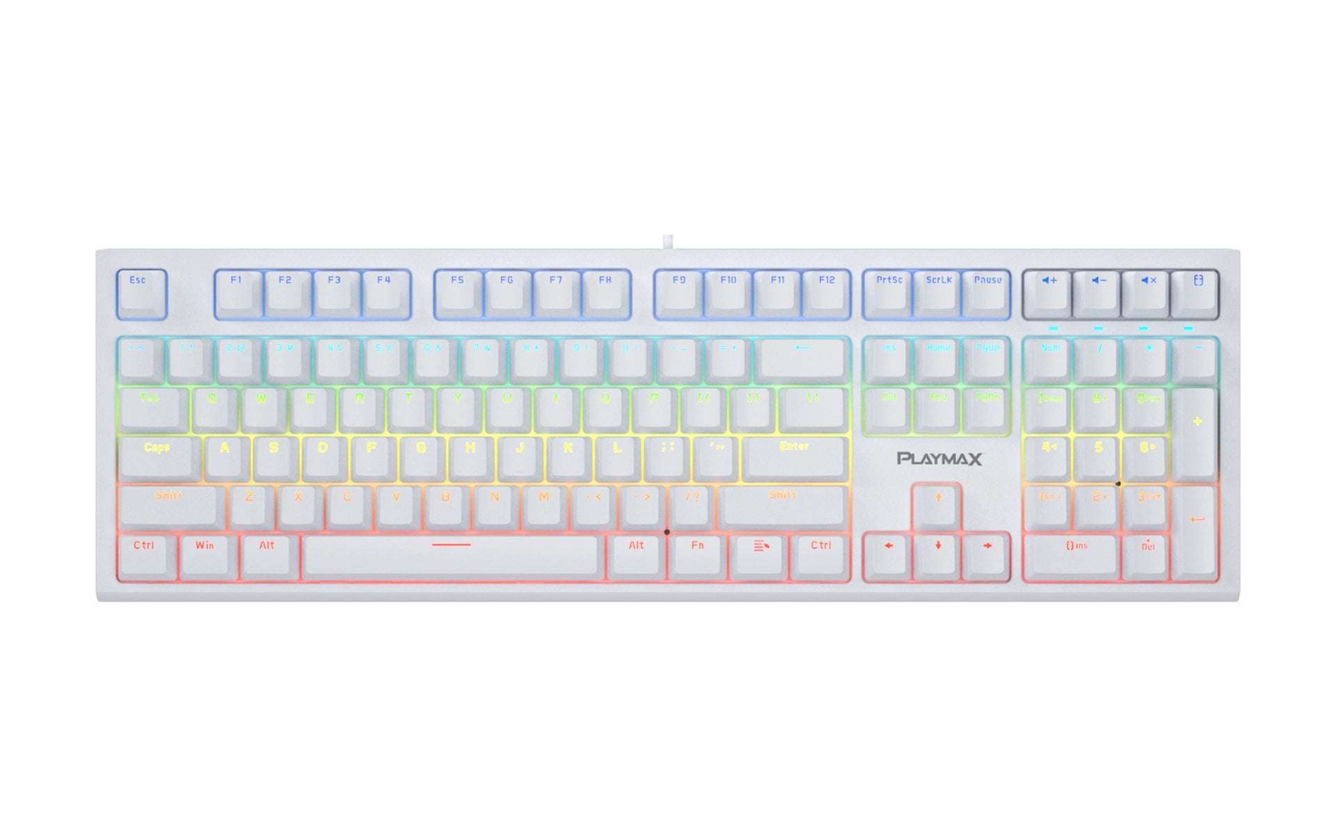 Playmax PRO White RGB Mechanical Gaming Keyboard w/ Bonus Blue Key Caps