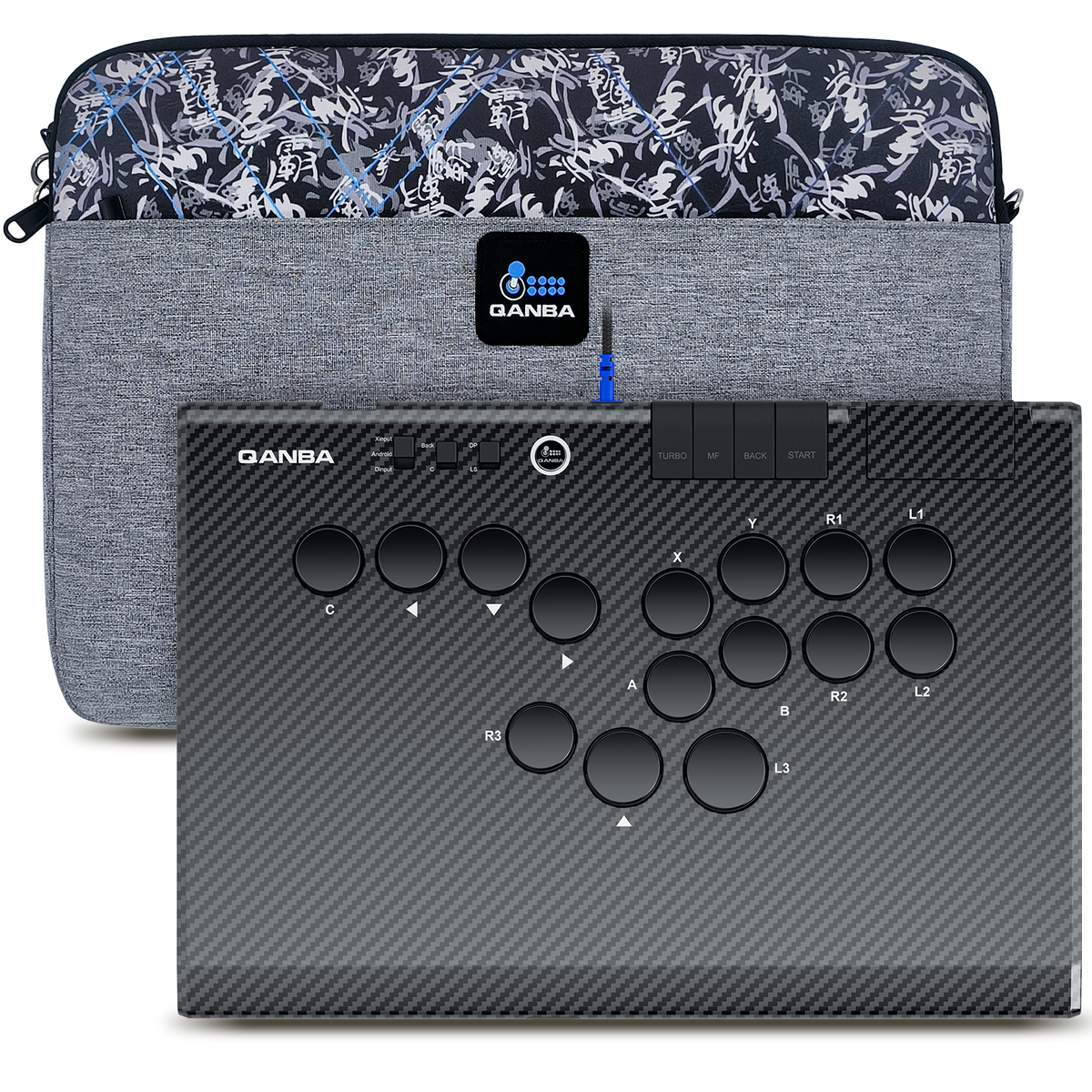 Qanba Ruby Arcade Controller - Carbon Fiber Black + FREE Carry Bag