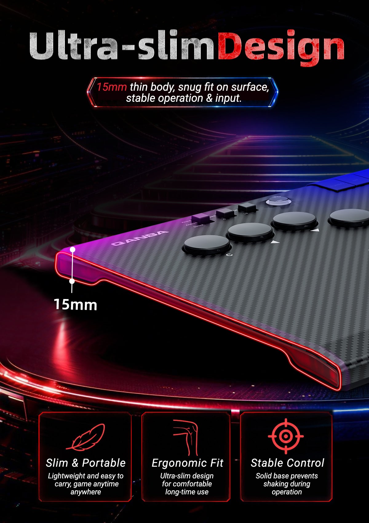 Qanba Ruby Arcade Controller - Carbon Fiber Black + FREE Carry Bag