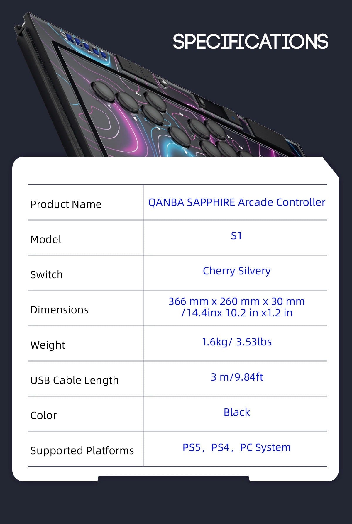 Qanba Sapphire Arcade Controller - PS5/PS4/PC