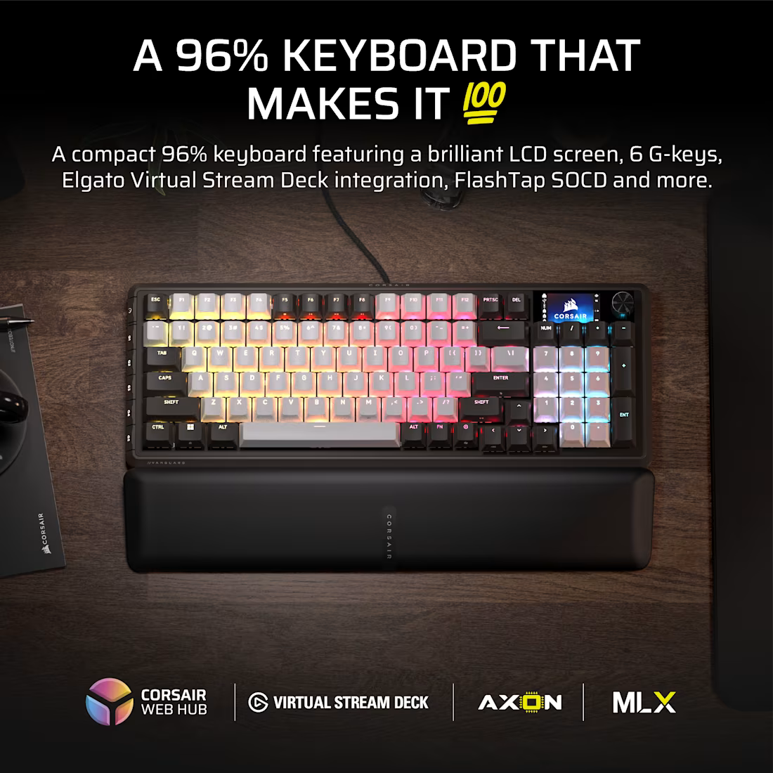 CORSAIR Vanguard 96-Pulse Dual Tone PBT  Black & White Keyboard