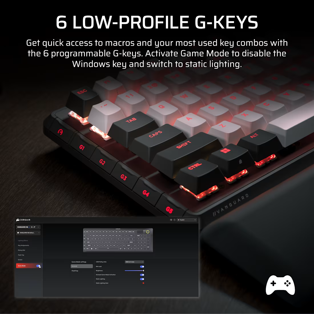 CORSAIR Vanguard 96-Pulse Dual Tone PBT  Black & White Keyboard
