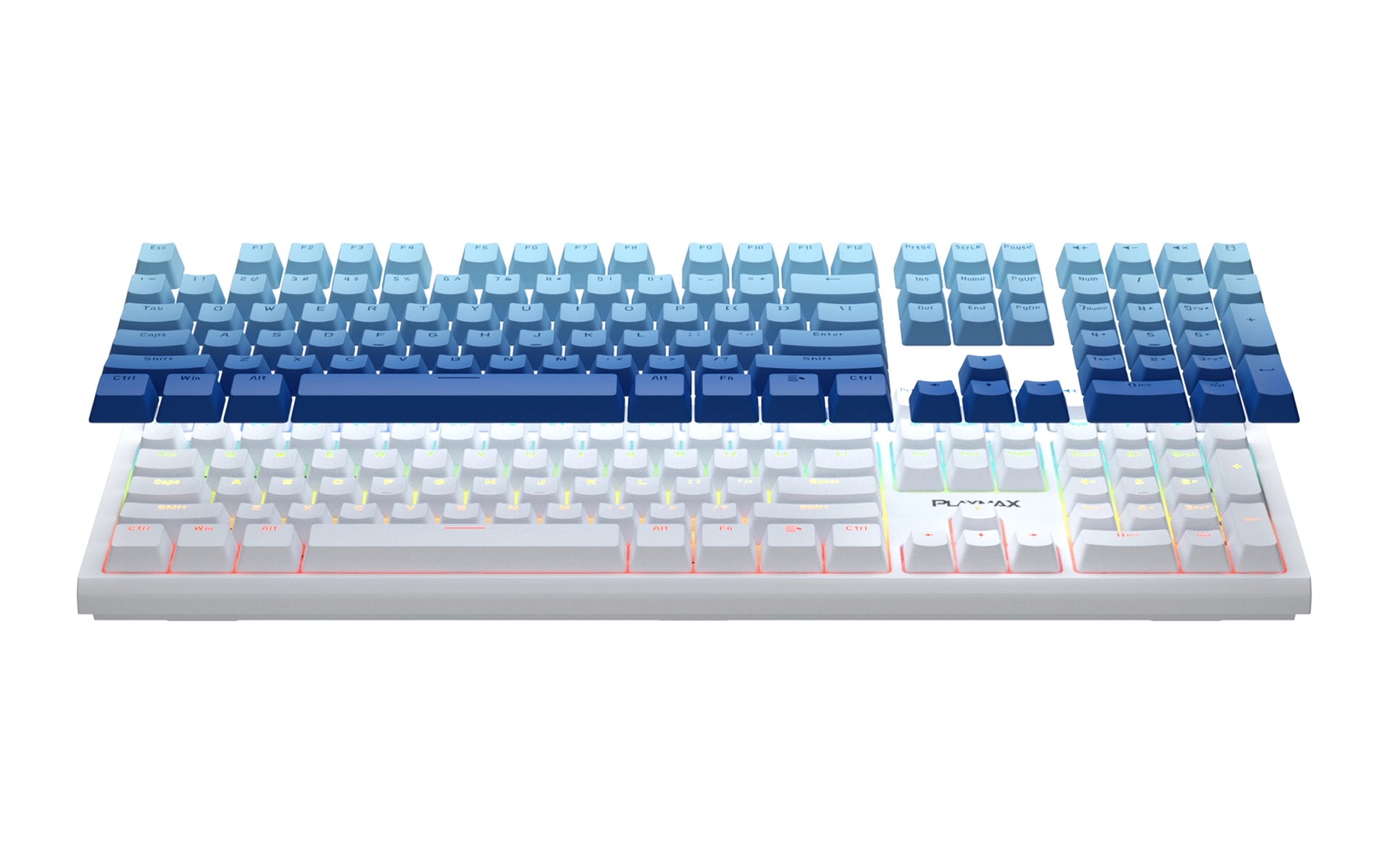 Playmax PRO White RGB Mechanical Gaming Keyboard w/ Bonus Blue Key Caps