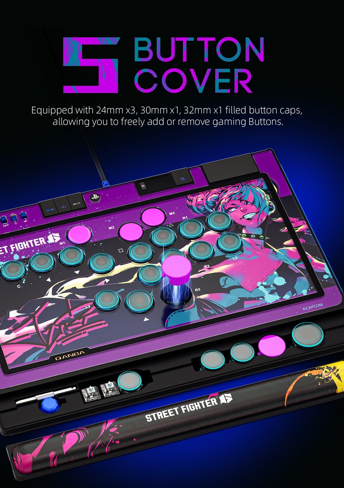 Qanba Sapphire Arcade Controller: Street Fighter Juri Han Edition - PS5/PS4/PC