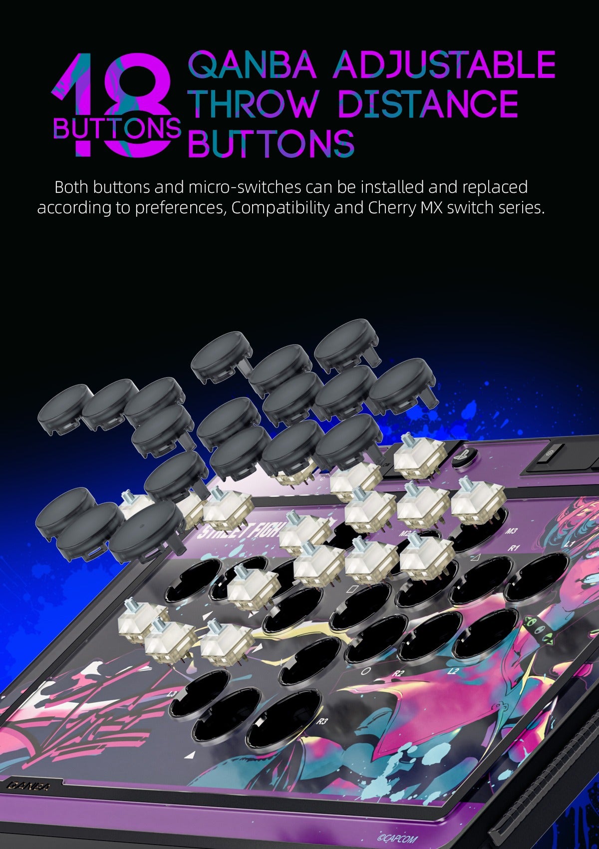 Qanba Sapphire Arcade Controller: Street Fighter Juri Han Edition - PS5/PS4/PC