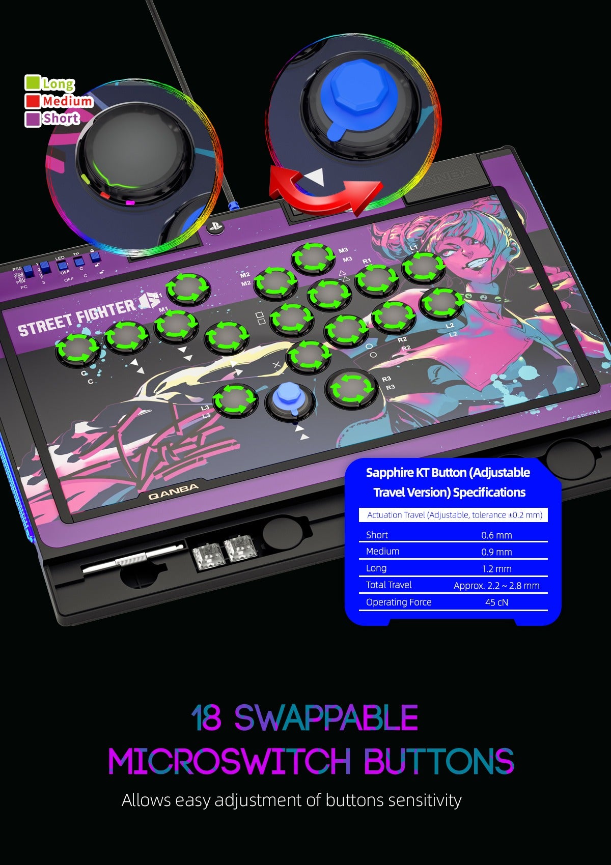 Qanba Sapphire Arcade Controller: Street Fighter Juri Han Edition - PS5/PS4/PC
